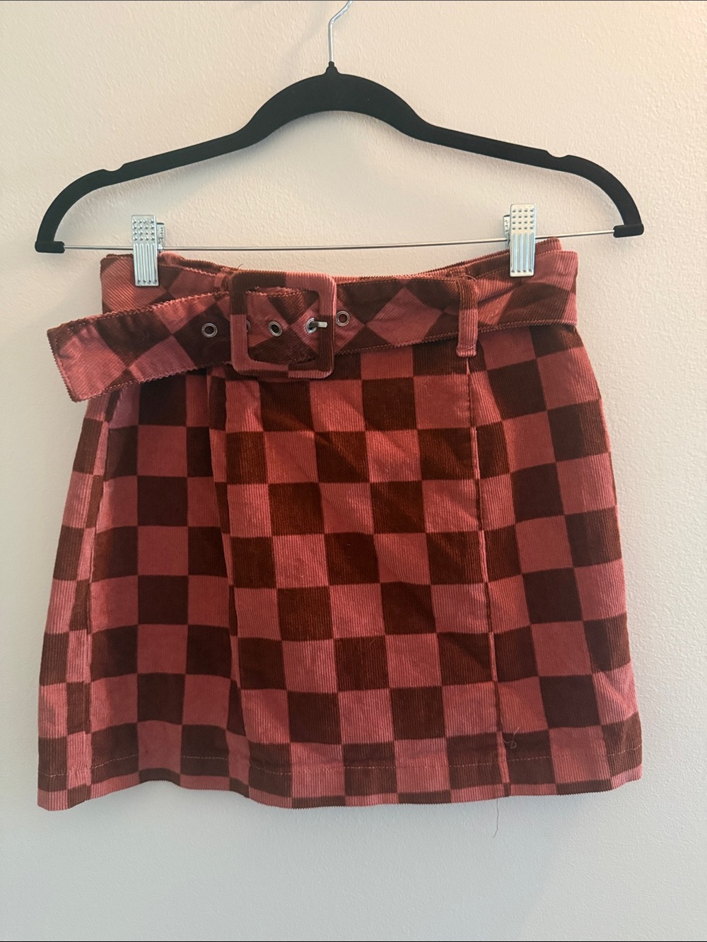 wild fable Checkerboard Mini Skirt with Belt - Burgundy